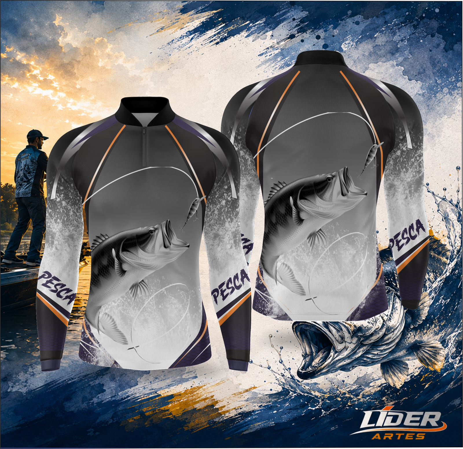 Arte Estampa Camisa de Pesca Esportiva Personalizada Modelo 05