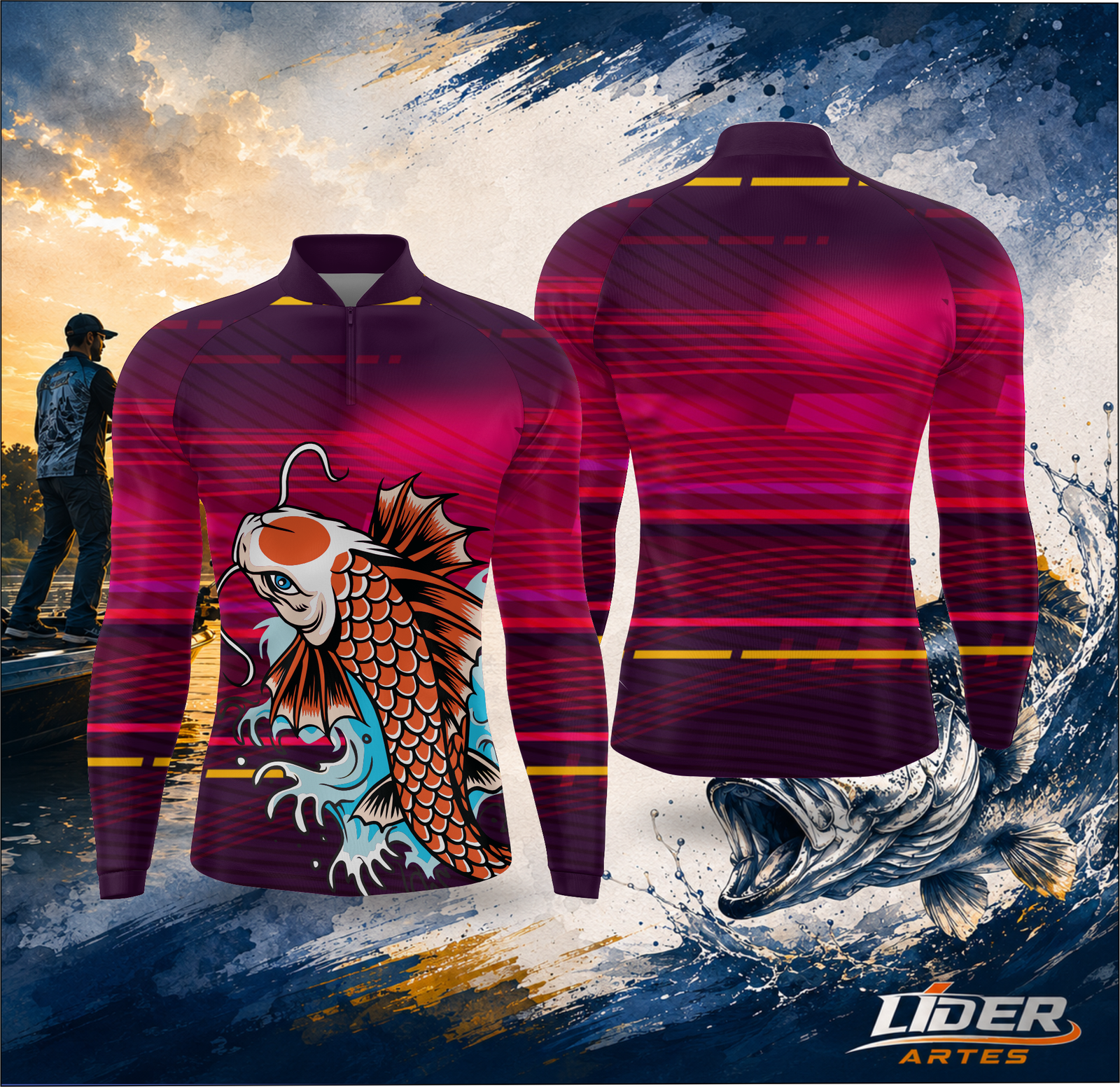 Arte Estampa Camisa de Pesca Esportiva Personalizada Modelo 08